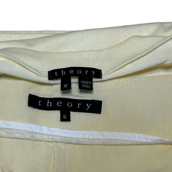 Theory Women's Cream Cotton Top And Linen Blend Pants Set Size Medium 6 - Picture 12 of 16